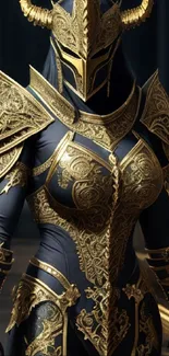 A majestic warrior in intricate gold armor, exuding fantasy and elegance.