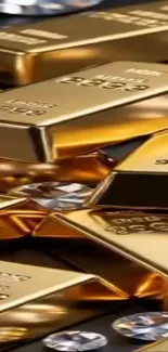 Luxurious wallpaper with gold bars and diamonds shining.