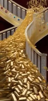 Gold bars flowing down a luxurious staircase.
