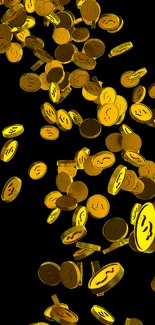 Gold coins cascading on a dark background.