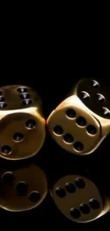 Luxurious mobile wallpaper with gold dice and black background.