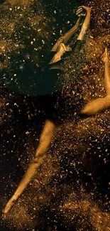 A dancer surrounded by shimmering gold dust in a dynamic pose on a mobile wallpaper.