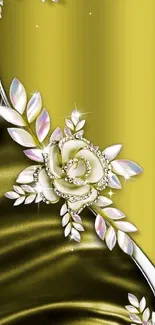 Elegant gold floral wallpaper with jeweled design for mobile.