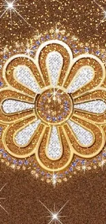 Elegant gold floral glitter wallpaper for phones.