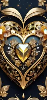 Luxurious gold heart with floral design wallpaper.