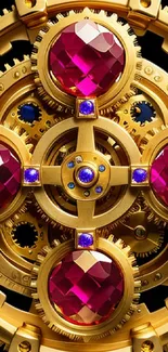 Gold gears with ruby stones mobile wallpaper.