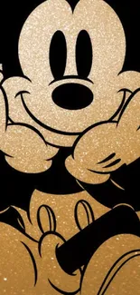 Gold glitter character wallpaper with black background.