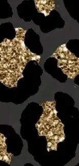 Gold glitter leopard print with black accents for a chic mobile background.