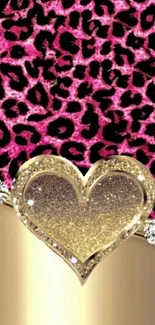 Pink leopard print with gold heart wallpaper.