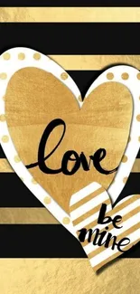 Gold hearts and stripes love-themed wallpaper.