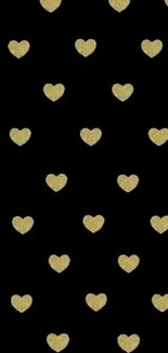 Gold hearts on black wallpaper for mobile.