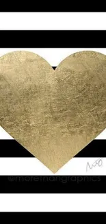 Wallpaper with a gold heart on black and white stripes.