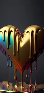 Gold melting heart on a vibrant colorful background.