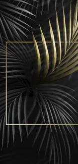 Black and gold palm leaf mobile wallpaper design.