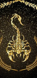 Gold scorpion design on black background, elegant and luxurious mobile wallpaper.