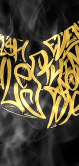 Gold script art on smoky black wallpaper for mobile phone.