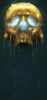 Dark wallpaper with a melting gold skull art.