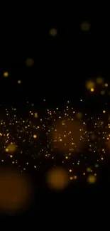 Mobile wallpaper with glowing gold sparkles on a dark background.