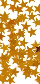 Gold star confetti on white background, elegant phone wallpaper.