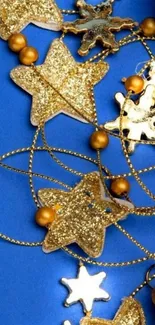 Gold star garland with royal blue background