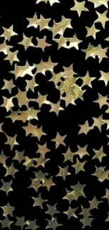 Gold stars scattered on a black background mobile wallpaper.