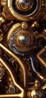 Steampunk gear wallpaper with golden mechanical parts.