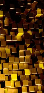 Golden 3D cubes with geometric pattern on a mobile wallpaper.