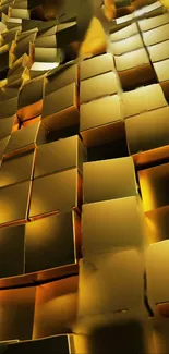 Golden 3D cubes create a modern, metallic wallpaper design for mobile screens.