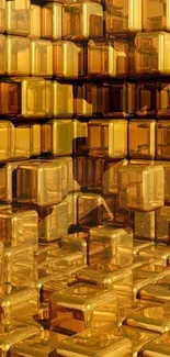 3D wallpaper with glossy golden cubes.