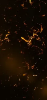 Golden abstract particles with dark background, creating a dynamic design.