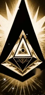 Golden abstract pyramid with a geometric design on a mobile wallpaper.