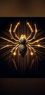 Golden abstract spider design with luminous geometric lines.