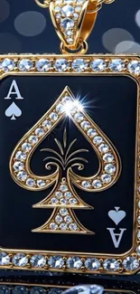 Luxurious gold Ace of Spades necklace with diamonds.