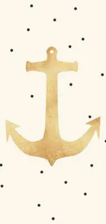 Gold anchor on white with black polka dots wallpaper.