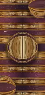 Abstract geometric wallpaper with gold and purple patterns.