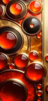 Abstract golden and red circles wallpaper design.