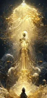 Golden abstract angelic figure glowing with ethereal light.