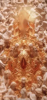 Intricate golden angelic relief wallpaper for art lovers.