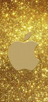 Golden glitter wallpaper with Apple logo.