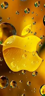 Golden apple logo with bubbles on a vibrant background wallpaper.