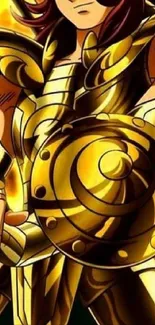 Anime character in golden armor with vibrant colors.