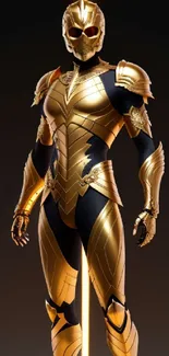 Futuristic golden armored figure wallpaper.