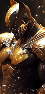 Golden armored hero in a dynamic pose with intricate design details.