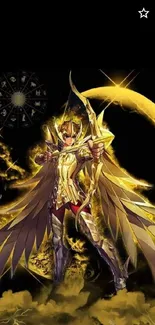 Golden armored warrior with wings wallpaper.