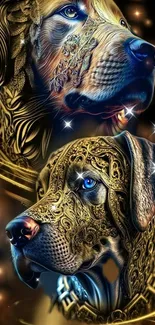 Golden artistic dog wallpaper with intricate details and shining accents.