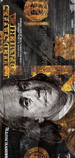 Artistic design of currency in golden hues for mobile wallpaper.