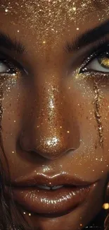 Artistic golden portrait with glitter.