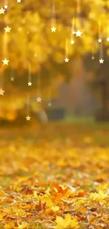 Golden leaves and stars mobile wallpaper.