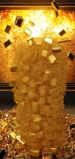 Golden blocks art explosion on a vibrant background.