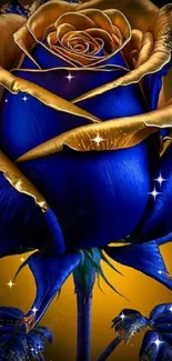 Blue and golden rose wallpaper for mobile, with vivid and elegant design.